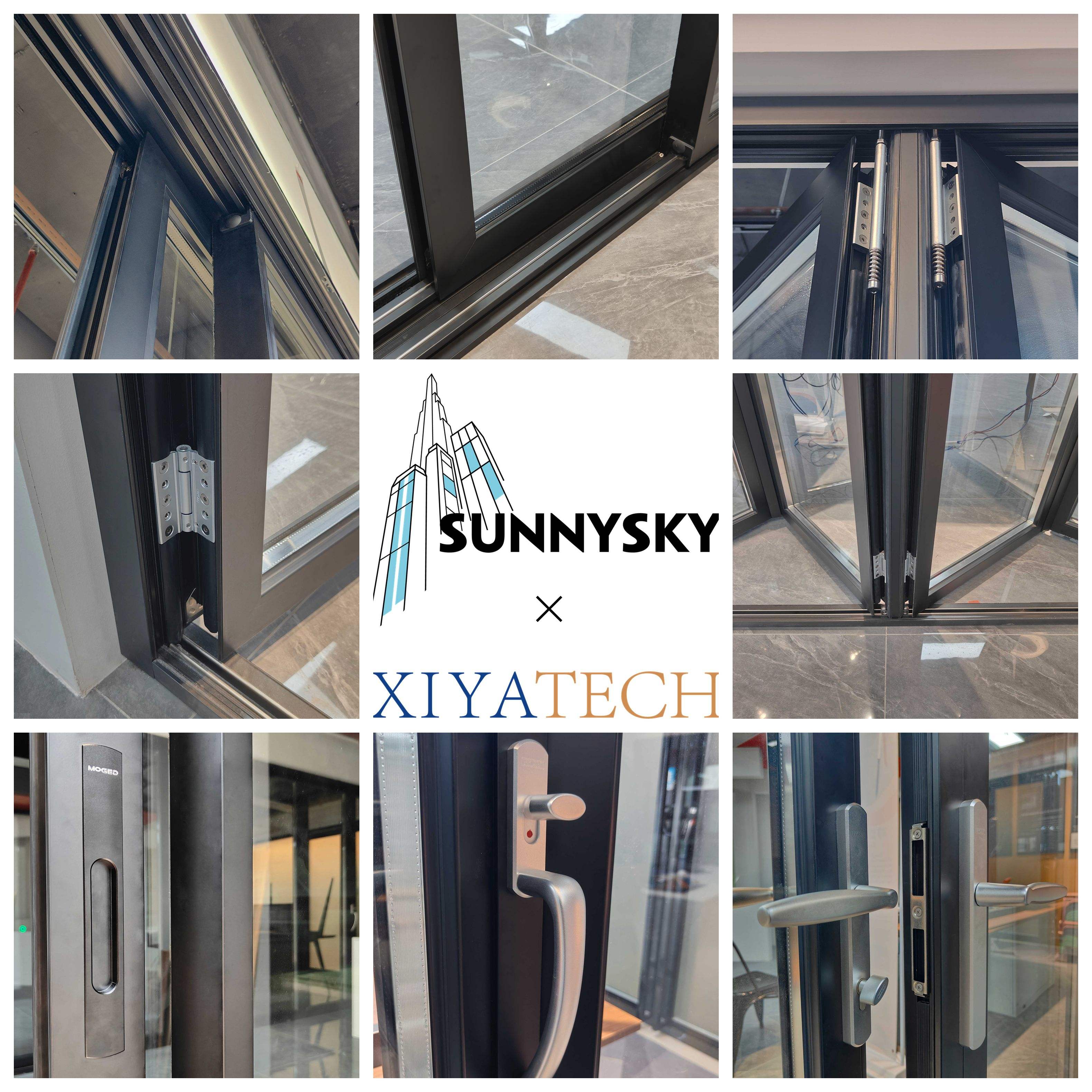 Sunnysky Factory biedt op maat gemaakte, grote schuifdeuren met zwart aluminium frame en glas voor woningen, hotels, villa's, huizen en terrassen in moderne stijl.