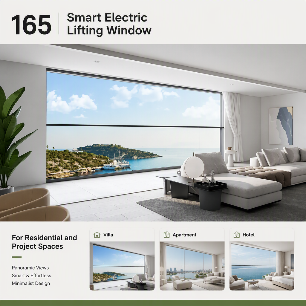 Smart Electric Lifting Sliding Window Aluminum Alloy Vertical Invisible Glass Window for Hotel Villa Balcony