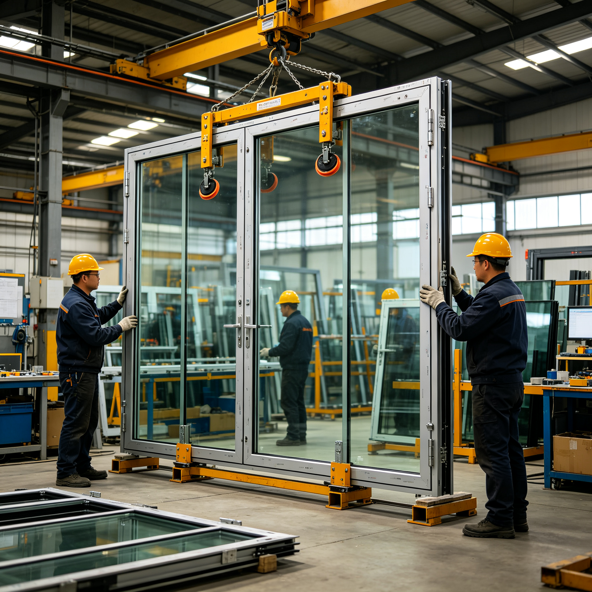 Thermisch onderbroken aluminium voordeur met warmte-isolatie, dubbel glas (Low-E) en UV-bestendigheid, geschikt voor villaprojecten in het Midden-Oosten.