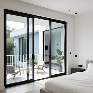 Aluminium schuifdeur met gehard glas voor balkon of veranda, moderne metalen schuifdeur, decoratieve geluidsisolerende terrasdeuren.