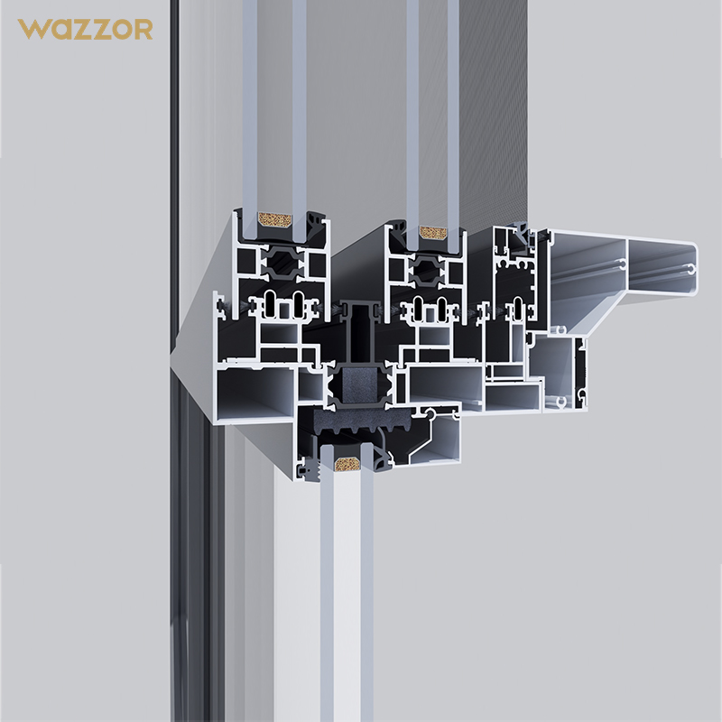 Wazzor Hotel Orkaanbestendige Ramen Balkon Geluidsdicht Dubbelglas Aluminium Ramen Drievoudig Glas Zwart Aluminium Schuiframen