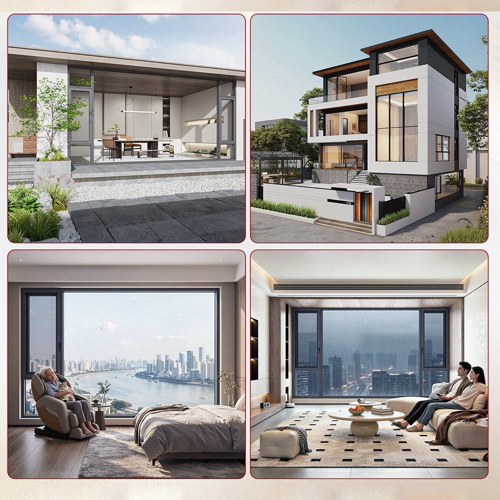Op maat gemaakte aluminium panoramaramen, grote vaste glasramen voor woonkamer, slaapkamer en moderne woningen.
