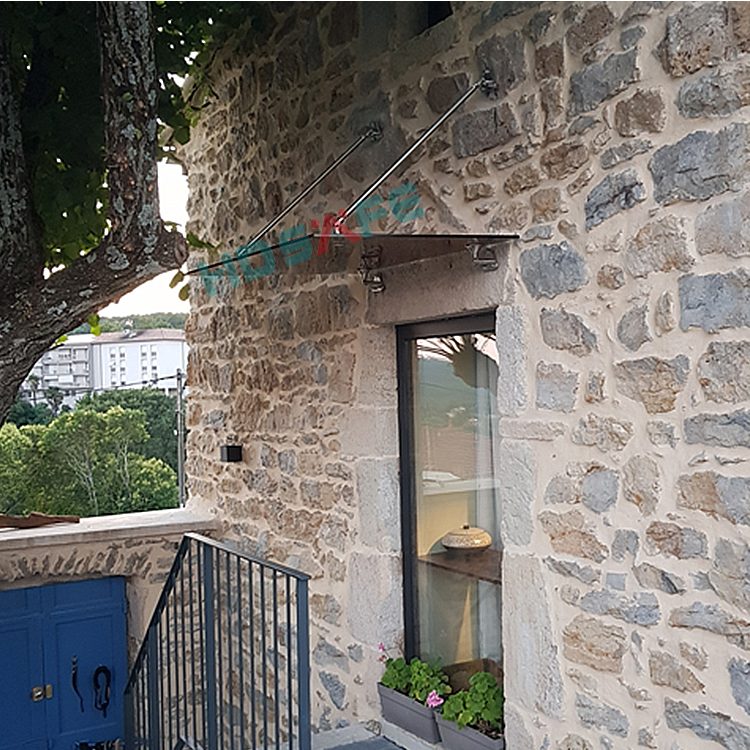 HDSAFE Custom LED Light Gehard Glazen Deurluifel Aluminium U-profiel Ontwerp Villa Appartementengebouw Winkelraam Luifel