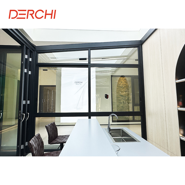 DERCHI Dubbelglas gehard glas brandwerend veiligheidsontwerp aluminium horizontaal schuifraam orkaanbestendig