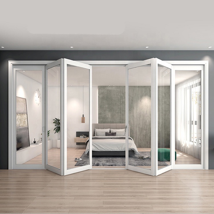 China Door Buitendeur Aluminium Gehard Glas Dubbele Vouwdeur Horren Vouwdeuren