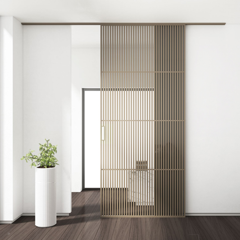 Nieuw ontwerp, Europese stijl, aluminium schuifdeur met zwart frame en glas, smal frame, binnenafscheiding, matglazen schuifdeur.