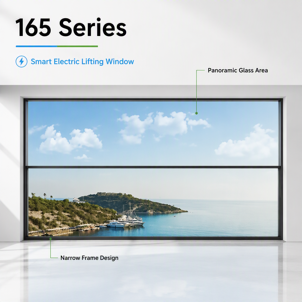 Smart Electric Lifting Sliding Window Aluminum Alloy Vertical Invisible Glass Window for Hotel Villa Balcony