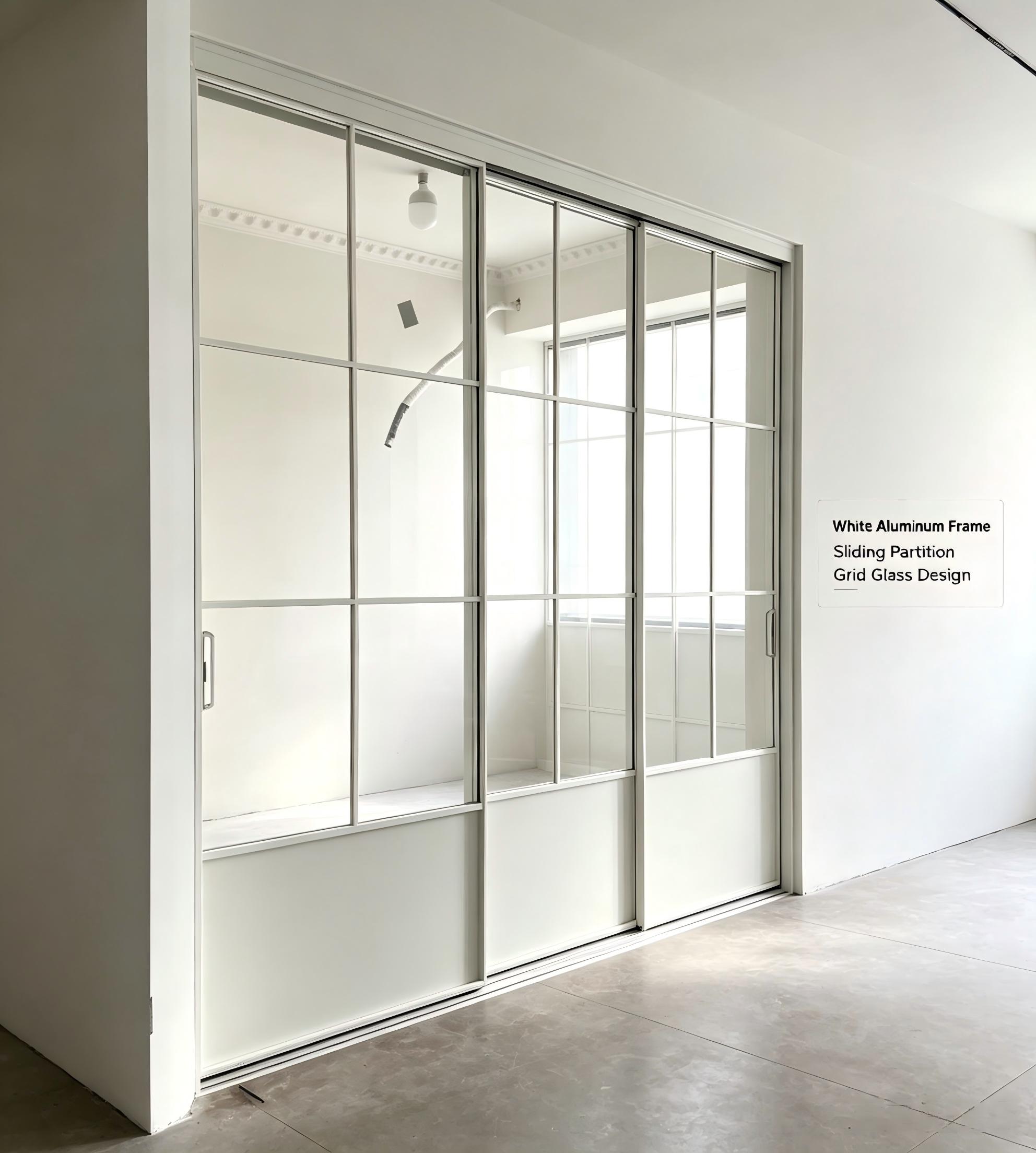 Aluminium schuifdeur voor binnen, ultradun frame, 6063-T5 geribbeld glas, vlakke handgreep, vochtbestendig, geschikt voor hotelkamers en slaapkamers, op maat gemaakt.