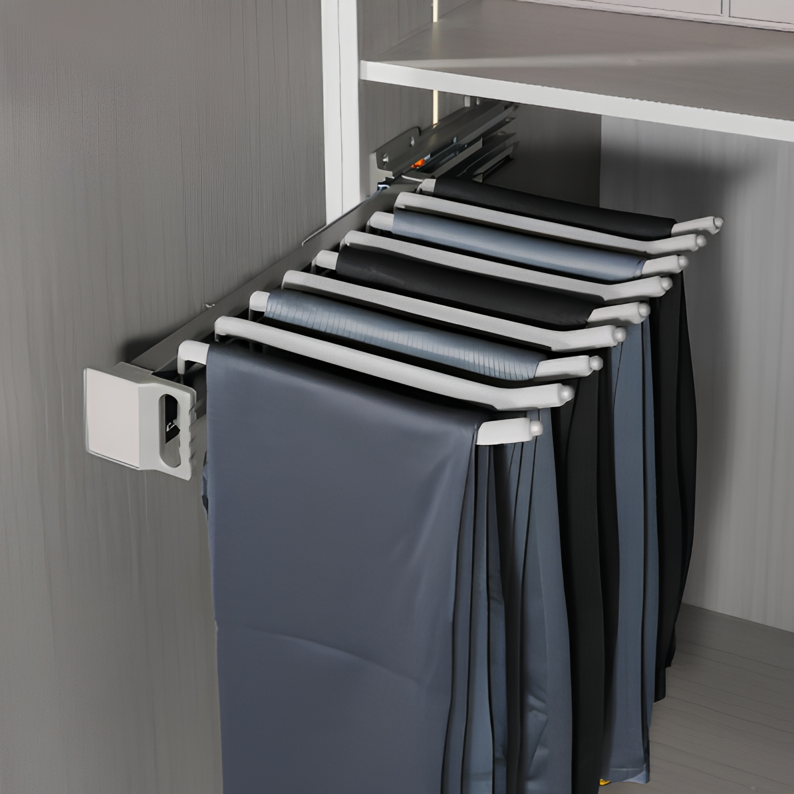 ZYTH kledingkastlades, bovengemonteerde dubbele rij aluminium kledinghangers, uittrekbare dempingsrail, broekrek
