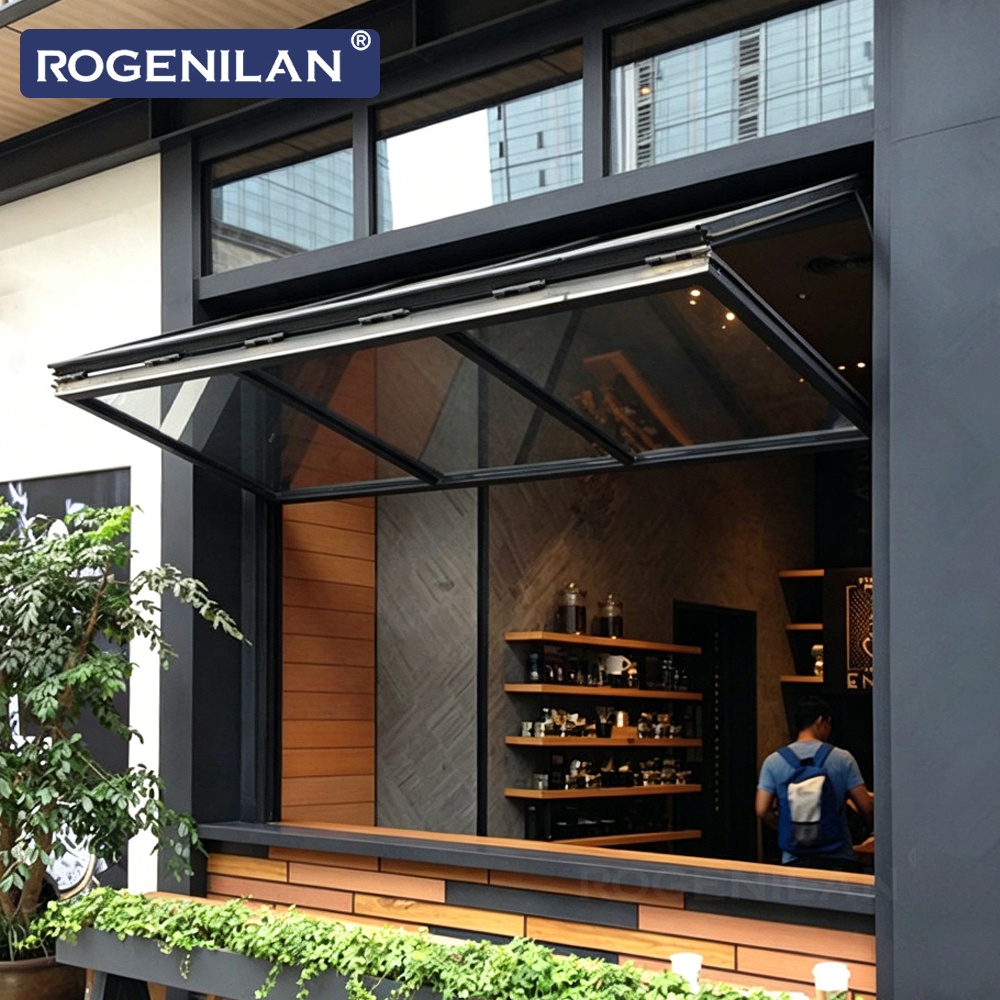Rogenilan Amerikaanse stijl dubbelglas verticaal openende vouwramen van gehard aluminium.