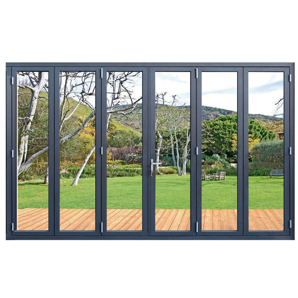 China Door Buitendeur Aluminium Gehard Glas Dubbele Vouwdeur Horren Vouwdeuren