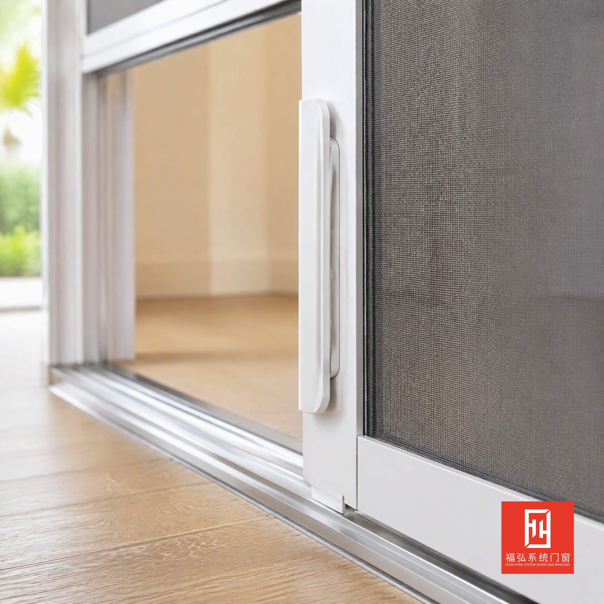 Moderne aluminium schuifhor met roestvrijstalen horgaas, thermische isolatie en insectenwering voor buiten.