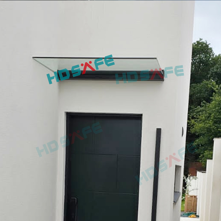 HDSAFE Custom LED Light Gehard Glazen Deurluifel Aluminium U-profiel Ontwerp Villa Appartementengebouw Winkelraam Luifel