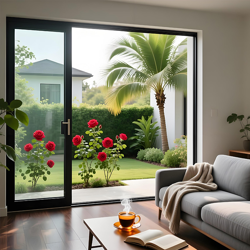Aluminium schuifdeur met gehard glas voor balkon of veranda, moderne metalen schuifdeur, decoratieve geluidsisolerende terrasdeuren.