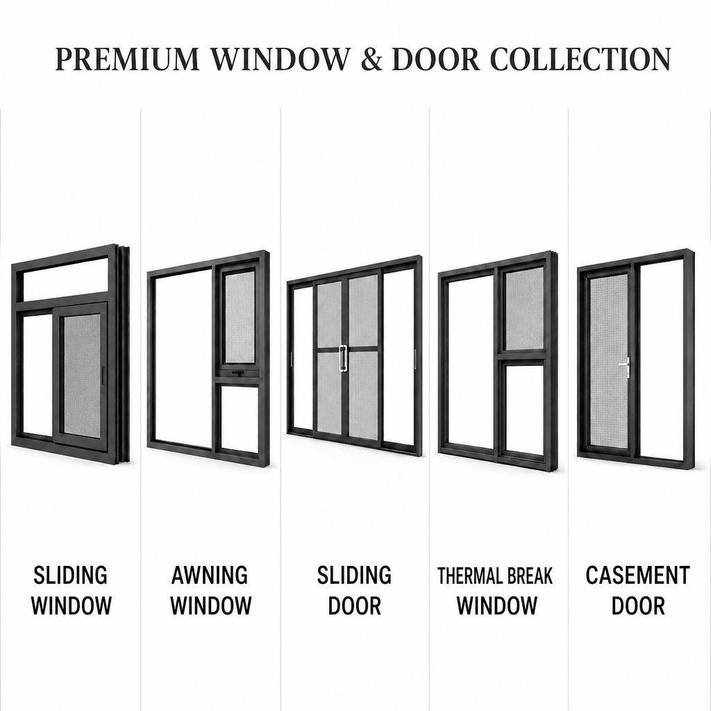 Moderne draaideur van aluminiumlegering met horgaas en geluidsisolatie voor woonhuizen, villa's en op maat gemaakte deuren.