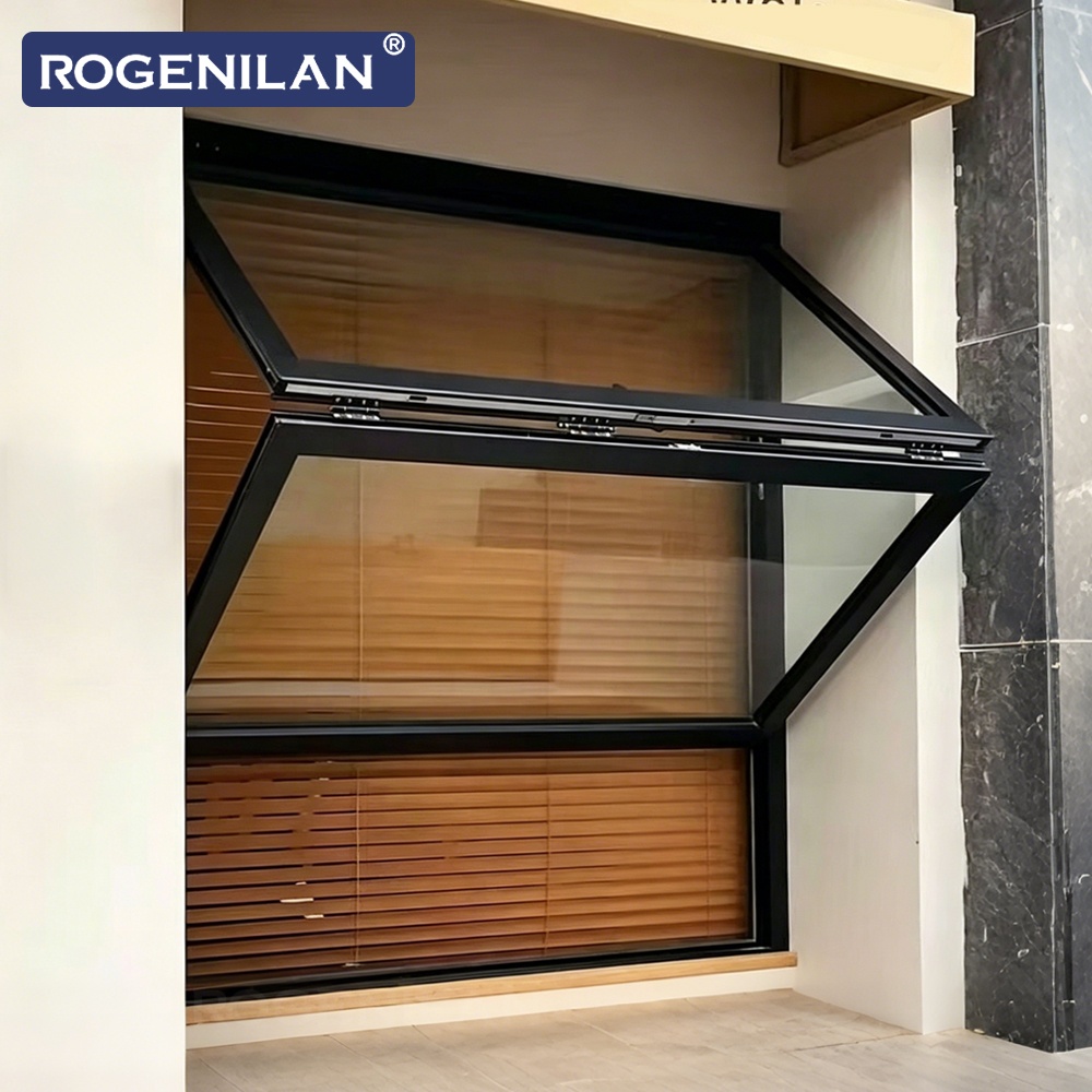 Rogenilan Amerikaanse stijl dubbelglas verticaal openende vouwramen van gehard aluminium.