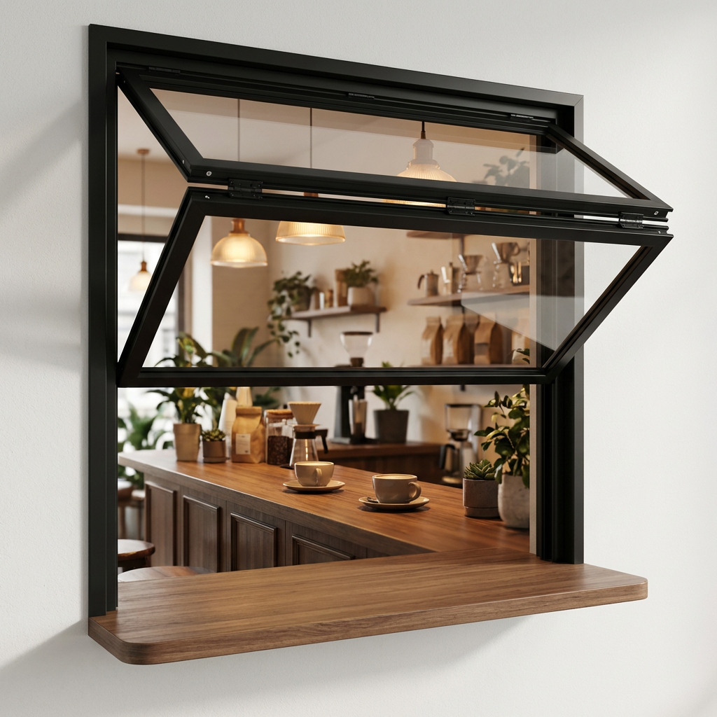 Verticaal vouwraam van aluminiumlegering met dubbel glas, waterdicht en geluidsisolerend, voor restaurant en bar, minimalistisch design